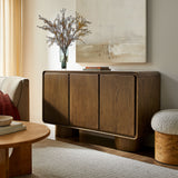 Cassia 3-Door Curved Wood Accent Cabinet in Walnut