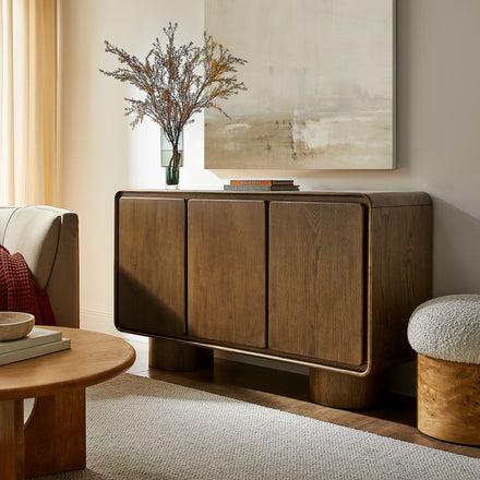Lumo 3-Door Curved Wood Accent Cabinet in Walnut