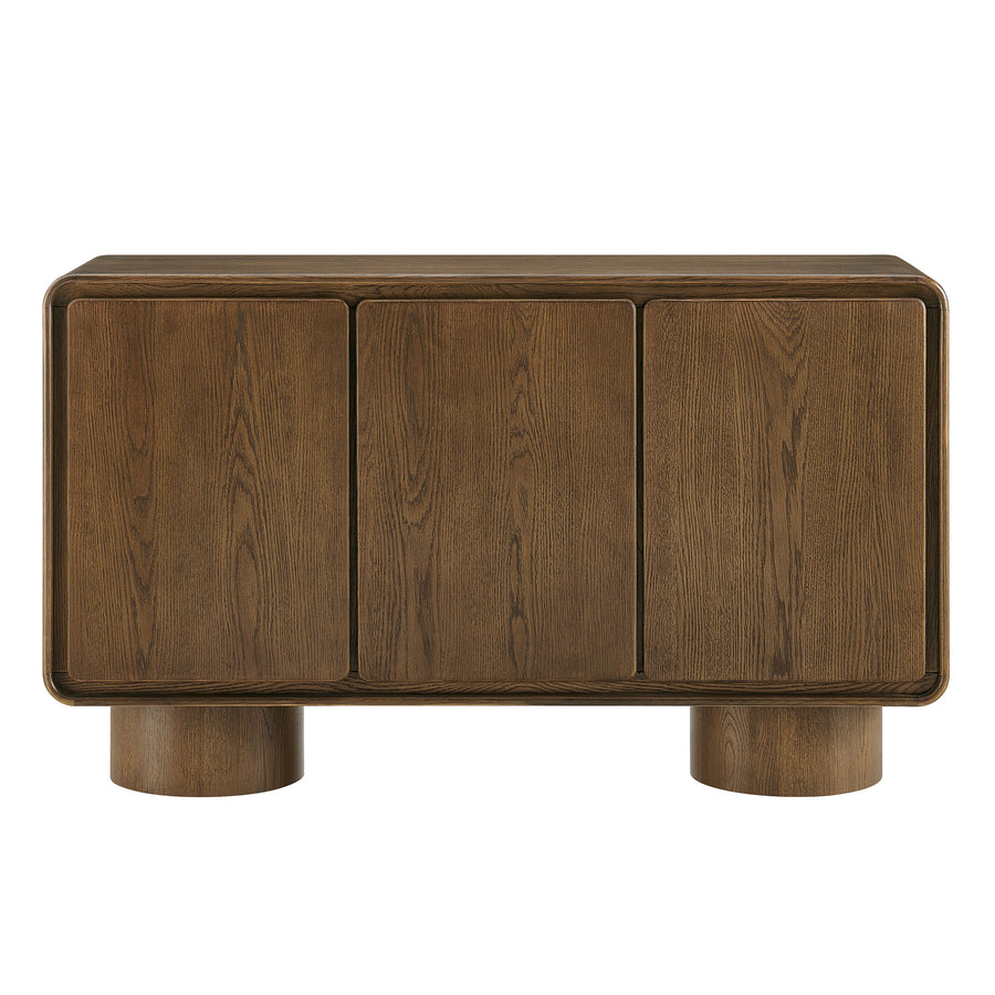 Cassia 3-Door Curved Wood Accent Cabinet in Walnut