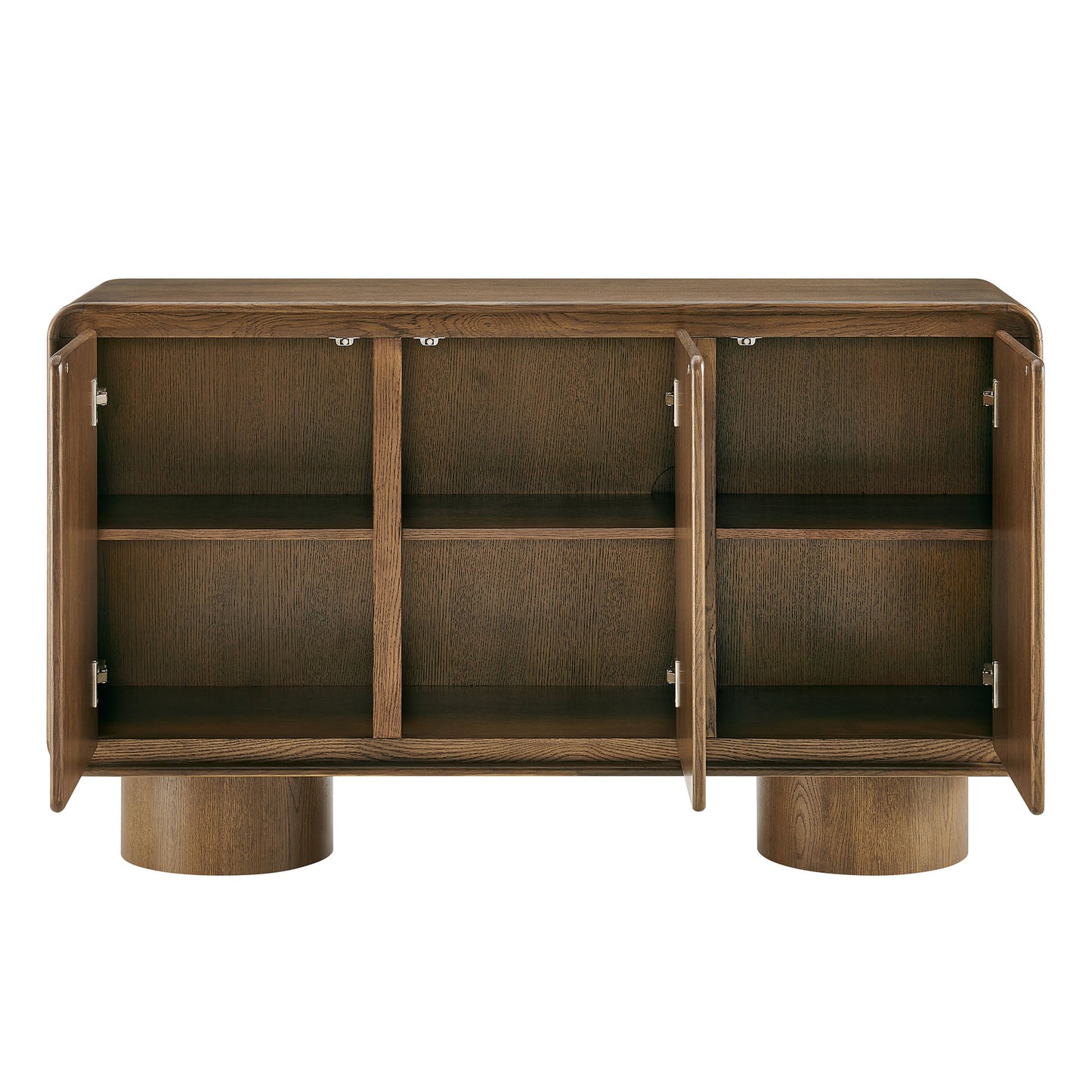 Cassia 3-Door Curved Wood Accent Cabinet in Walnut