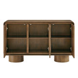 Cassia 3-Door Curved Wood Accent Cabinet in Walnut