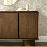 Cassia 3-Door Curved Wood Accent Cabinet in Walnut