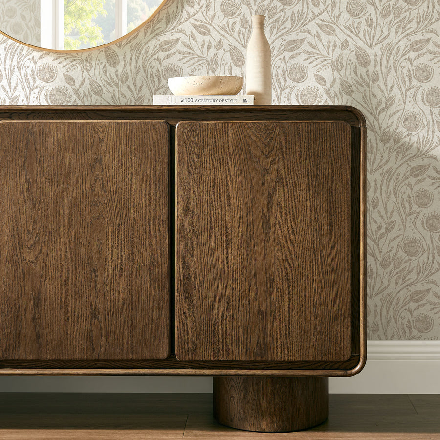 Cassia 3-Door Curved Wood Accent Cabinet in Walnut