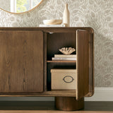 Cassia 3-Door Curved Wood Accent Cabinet in Walnut