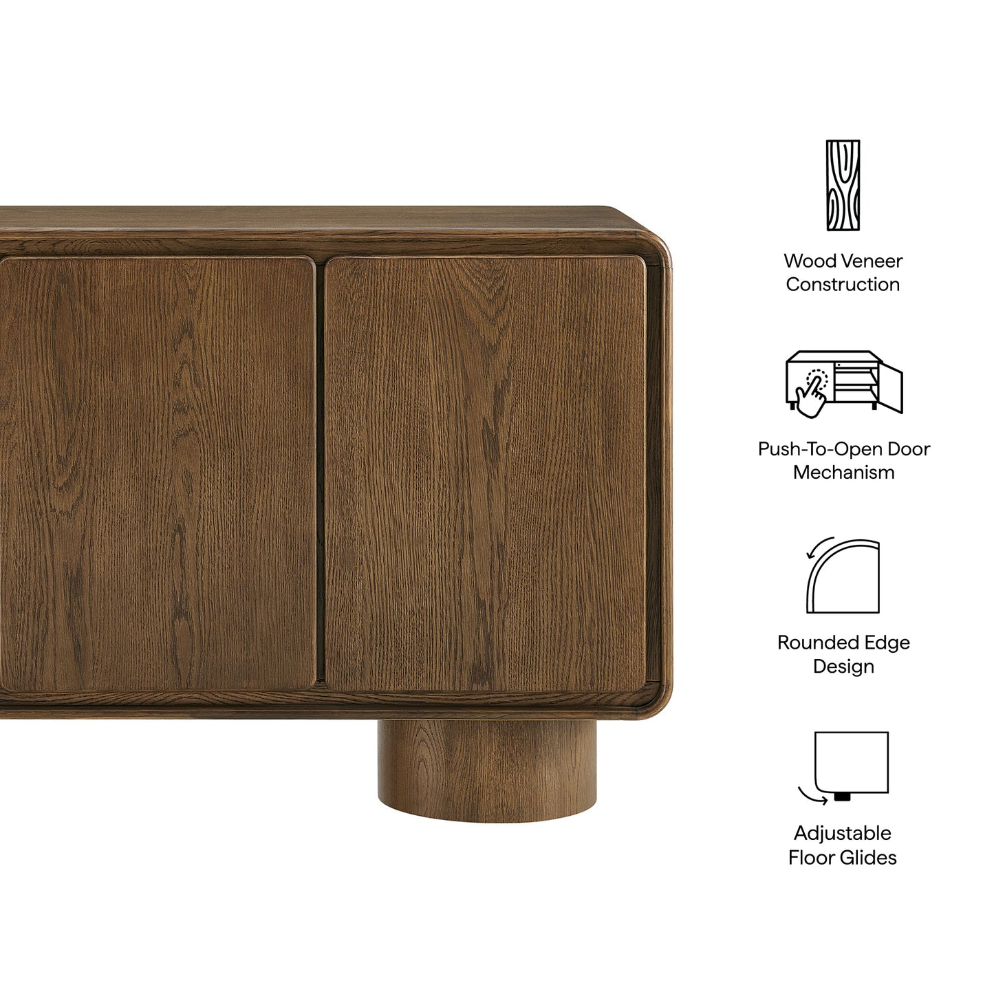 Cassia 3-Door Curved Wood Accent Cabinet in Walnut