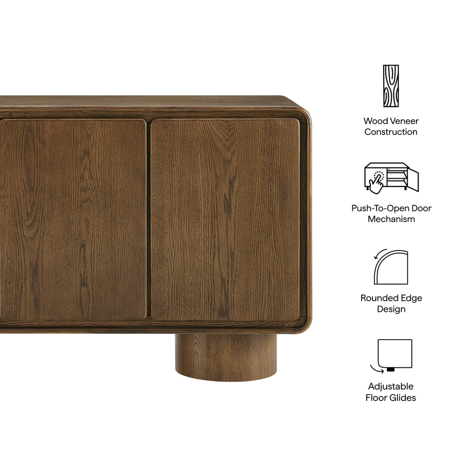 Cassia 3-Door Curved Wood Accent Cabinet in Walnut