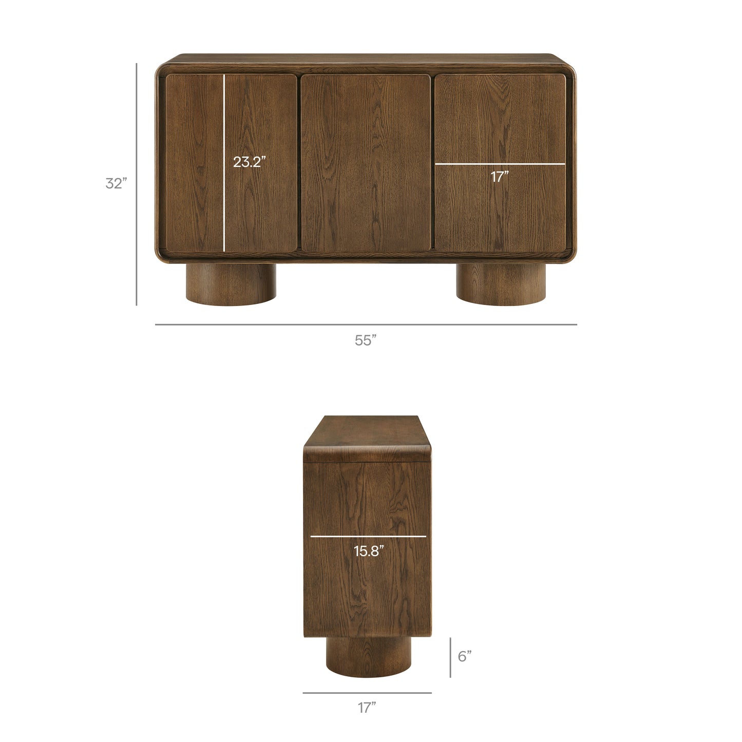 Cassia 3-Door Curved Wood Accent Cabinet in Walnut