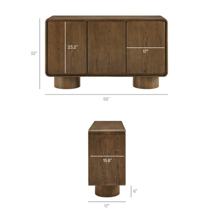 Lumo 3-Door Curved Wood Accent Cabinet in Walnut