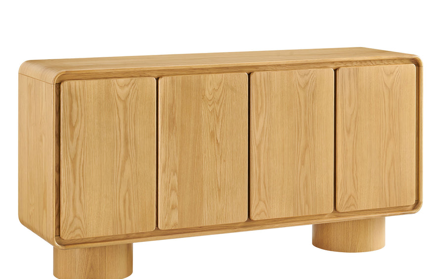 Cassia 4-Door Curved Wood Accent Cabinet in Oak