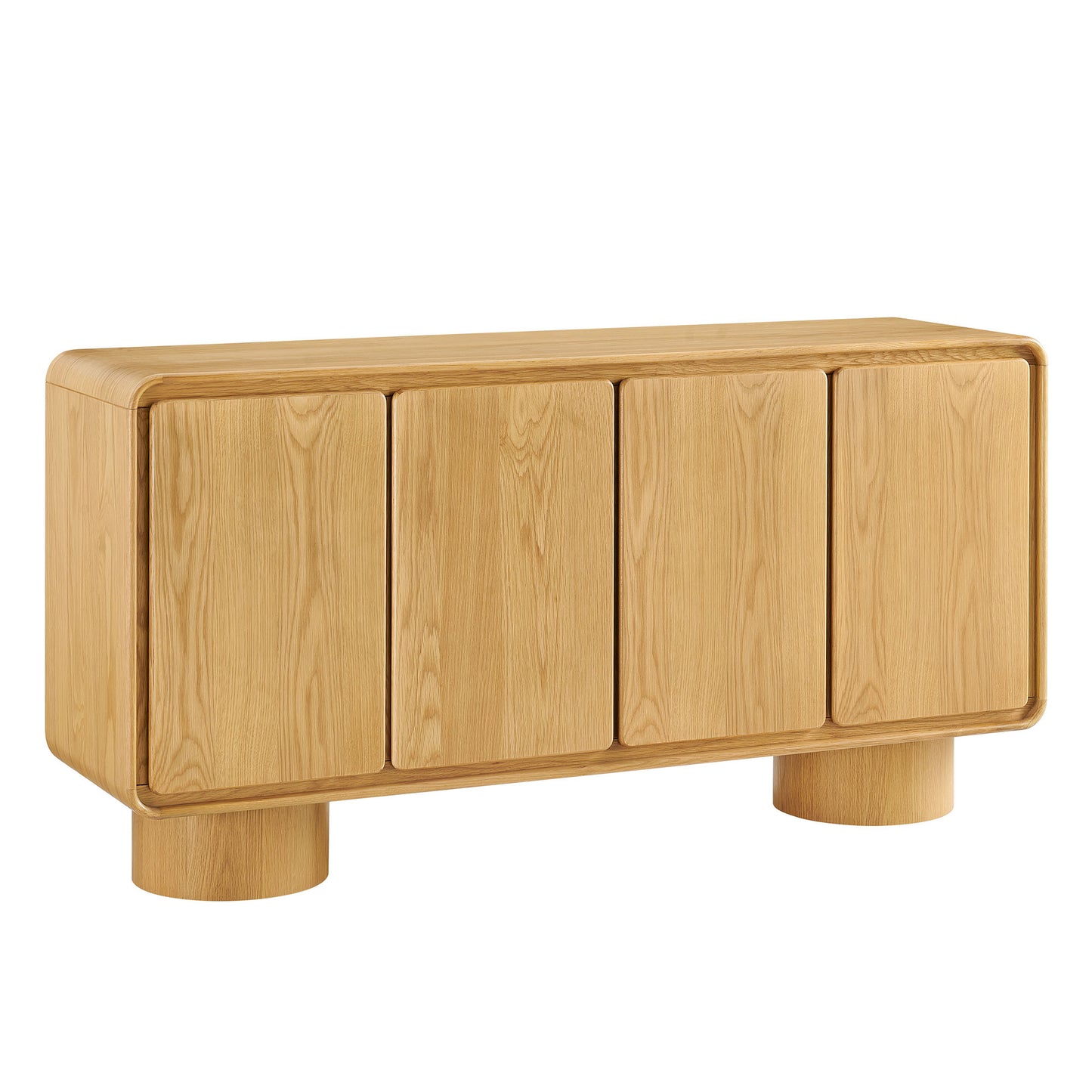 Cassia 4-Door Curved Wood Accent Cabinet in Oak