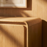 Cassia 4-Door Curved Wood Accent Cabinet in Oak