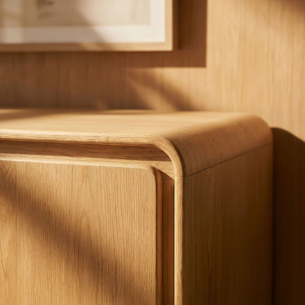 Lumo 4-Door Curved Wood Accent Cabinet in Oak