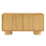 Cassia 4-Door Curved Wood Accent Cabinet in Oak