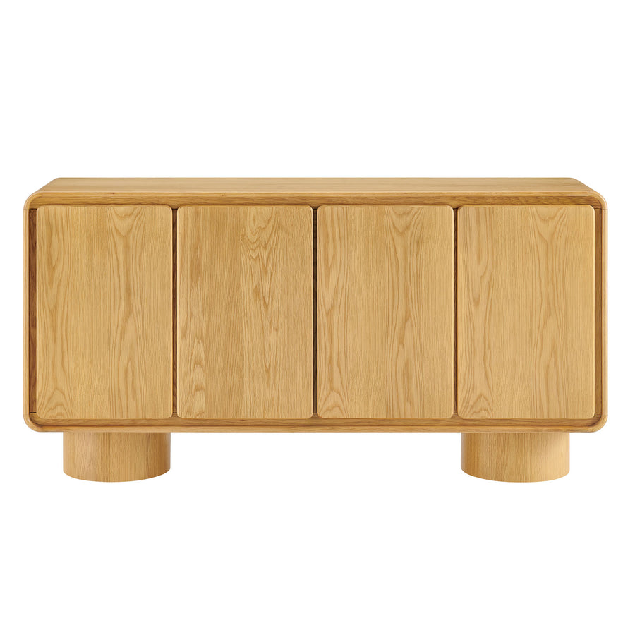 Cassia 4-Door Curved Wood Accent Cabinet in Oak
