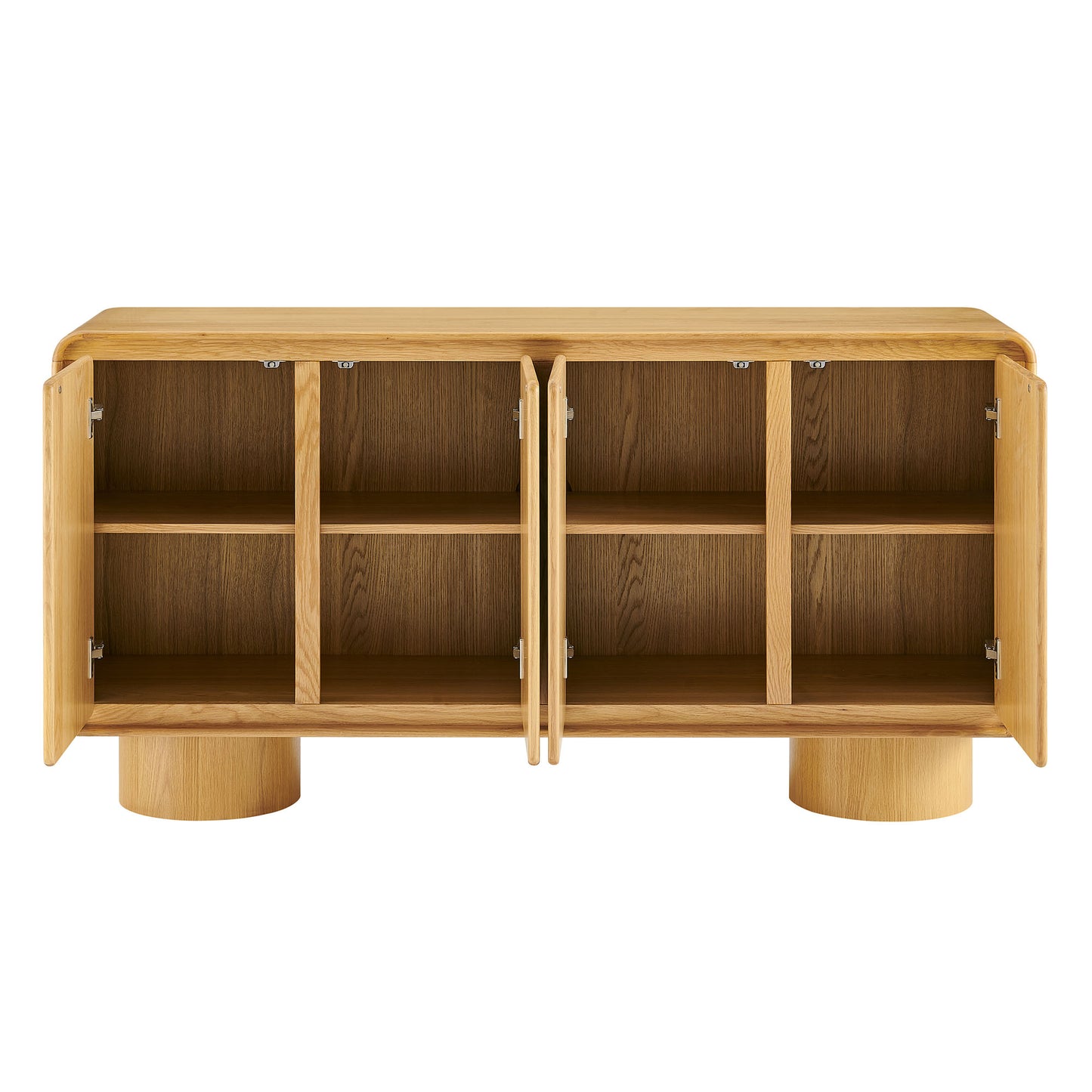 Cassia 4-Door Curved Wood Accent Cabinet in Oak