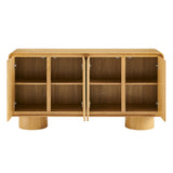 Cassia 4-Door Curved Wood Accent Cabinet in Oak