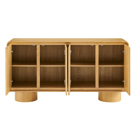 Lumo 4-Door Curved Wood Accent Cabinet in Oak