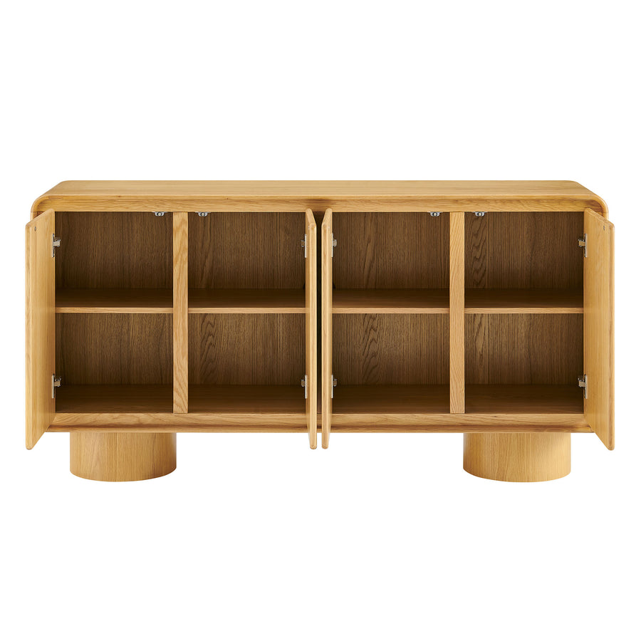Cassia 4-Door Curved Wood Accent Cabinet in Oak