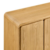 Cassia 4-Door Curved Wood Accent Cabinet in Oak