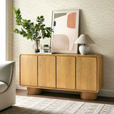 Cassia 4-Door Curved Wood Accent Cabinet in Oak