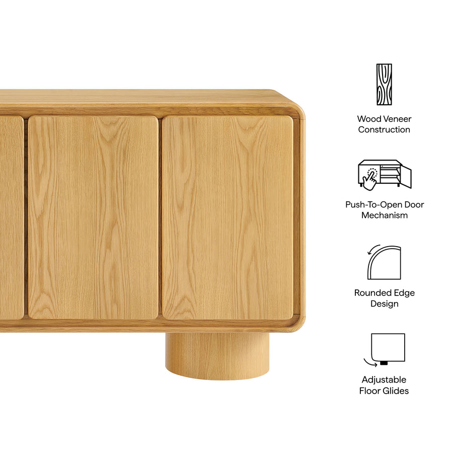 Cassia 4-Door Curved Wood Accent Cabinet in Oak