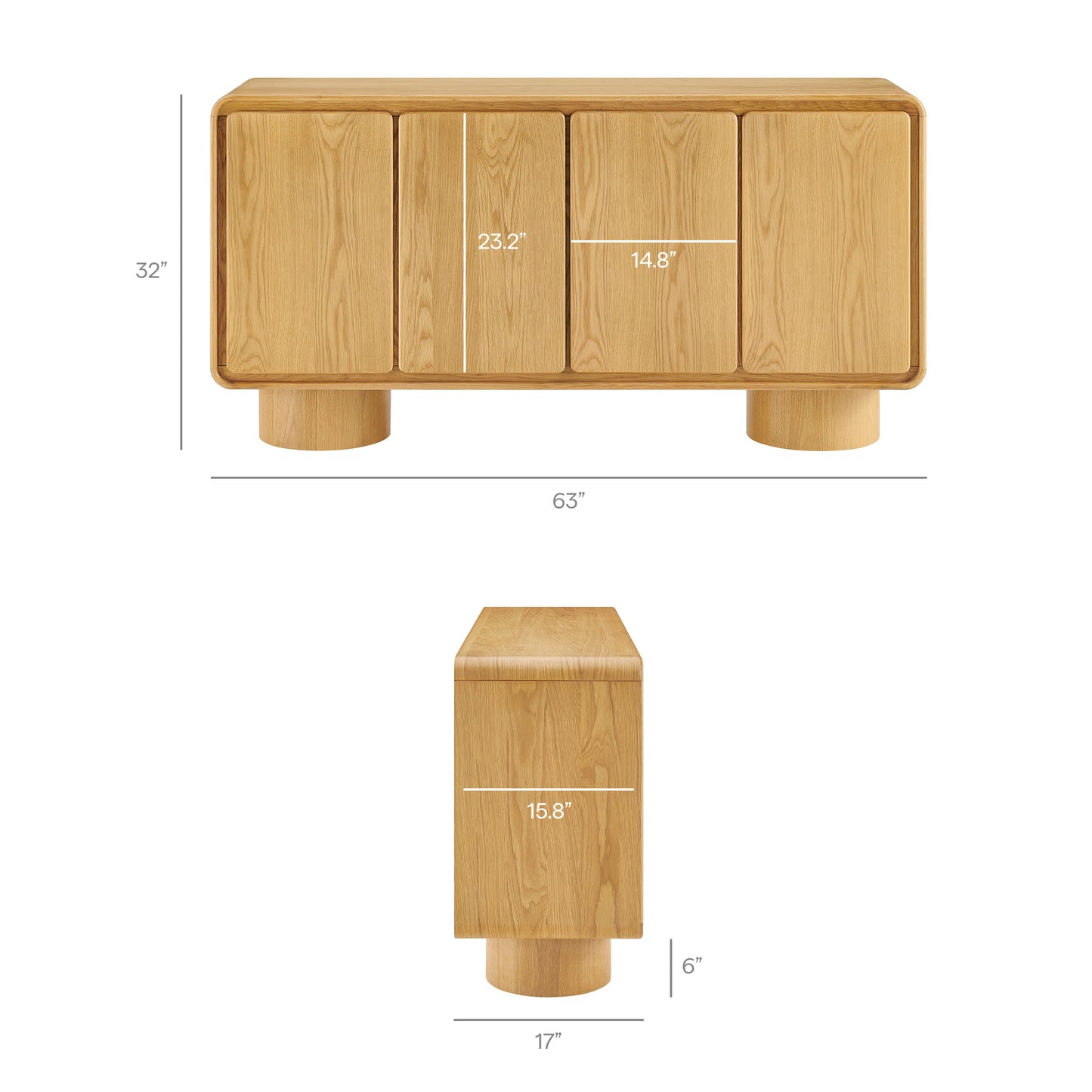 Cassia 4-Door Curved Wood Accent Cabinet in Oak