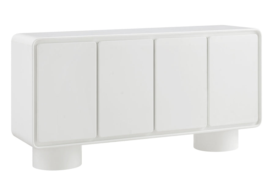 Cassia 4-Door Curved Wood Accent Cabinet in White