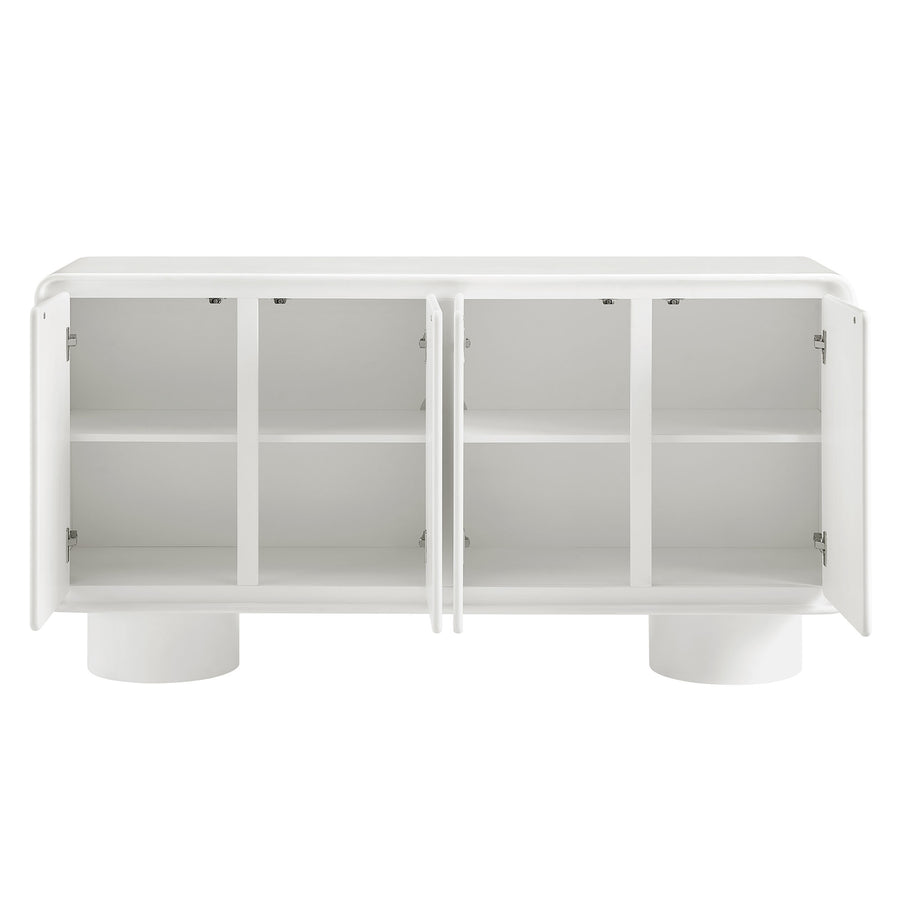 Cassia 4-Door Curved Wood Accent Cabinet in White
