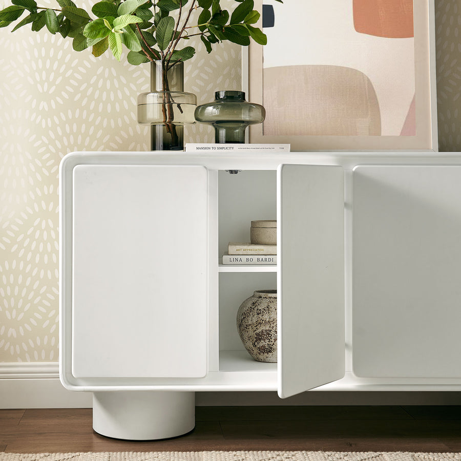 Cassia 4-Door Curved Wood Accent Cabinet in White