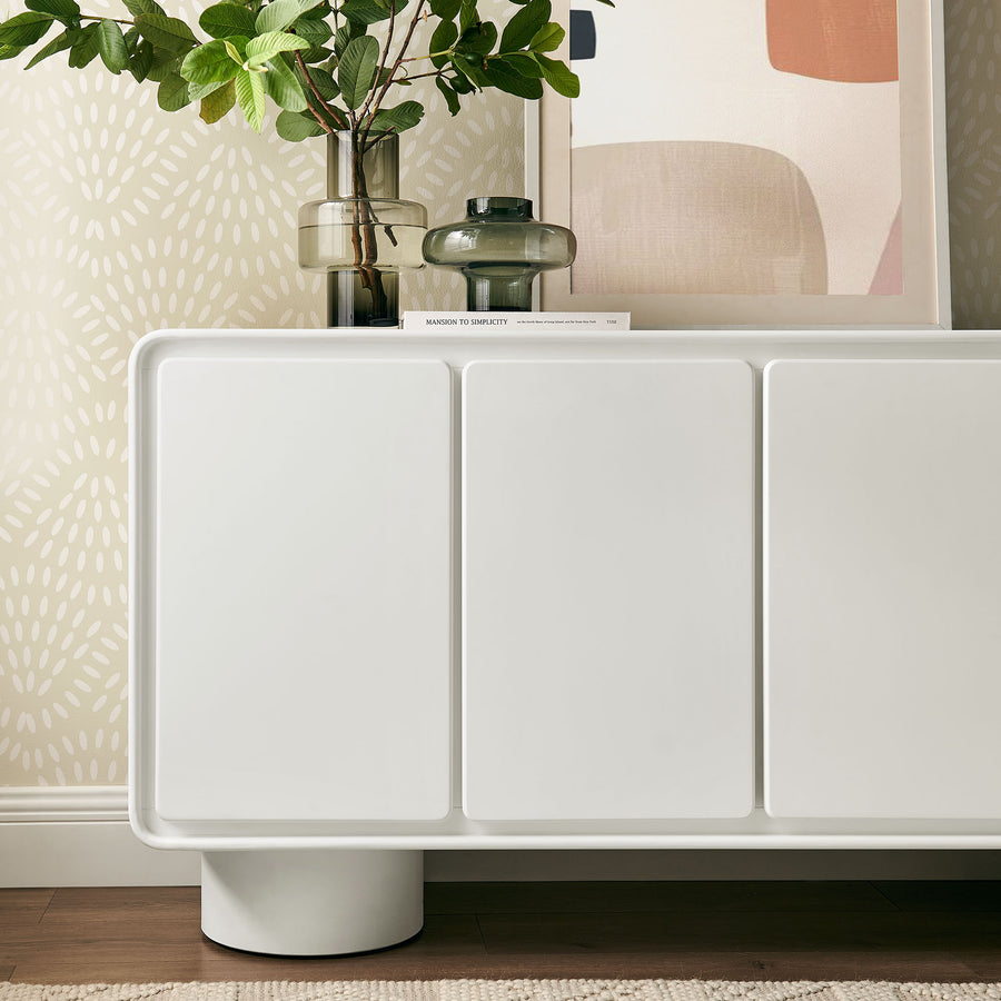 Cassia 4-Door Curved Wood Accent Cabinet in White