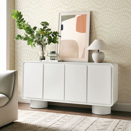 Lumo 4-Door Curved Wood Accent Cabinet in White