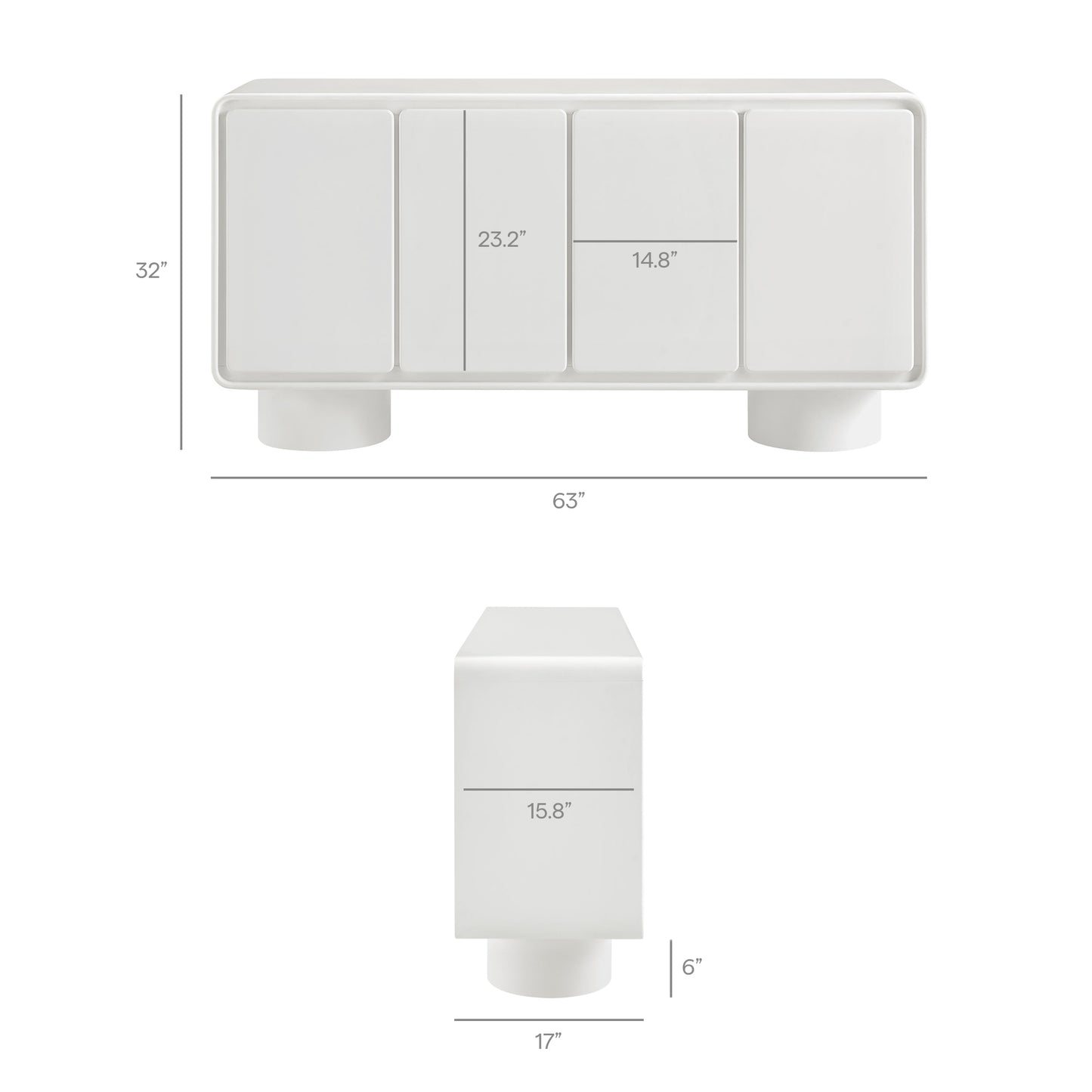 Cassia 4-Door Curved Wood Accent Cabinet in White