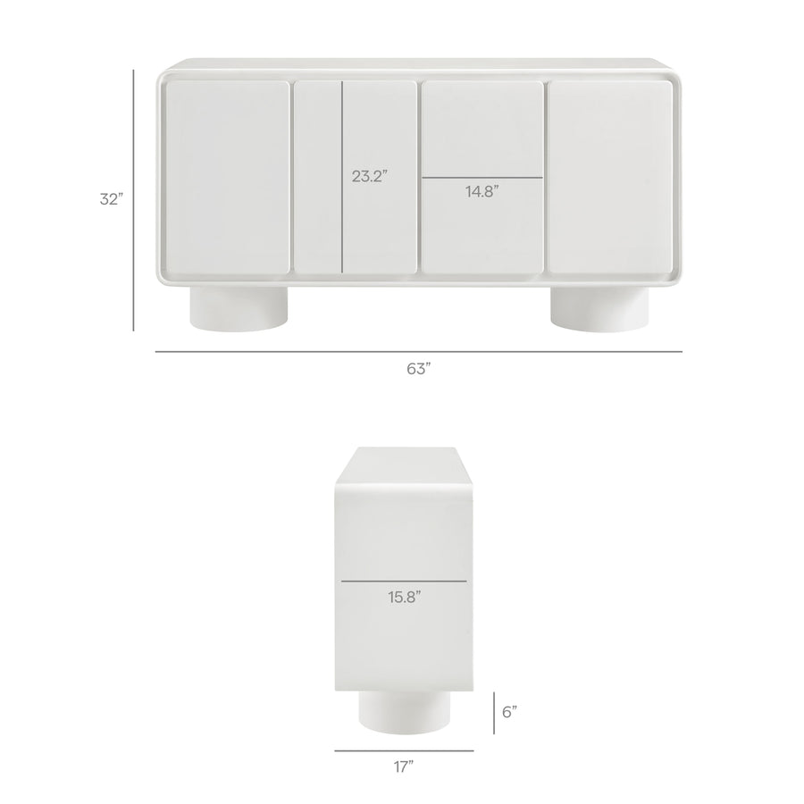 Cassia 4-Door Curved Wood Accent Cabinet in White