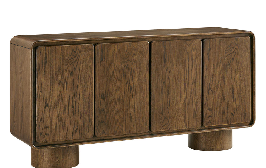 Cassia 4-Door Curved Wood Accent Cabinet in Walnut