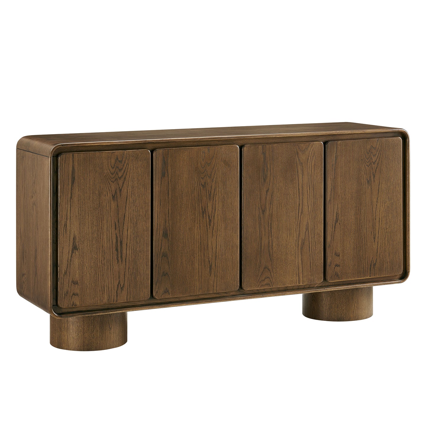 Cassia 4-Door Curved Wood Accent Cabinet in Walnut