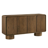 Cassia 4-Door Curved Wood Accent Cabinet in Walnut
