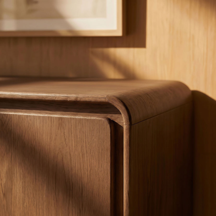 Cassia 4-Door Curved Wood Accent Cabinet in Walnut