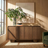Cassia 4-Door Curved Wood Accent Cabinet in Walnut