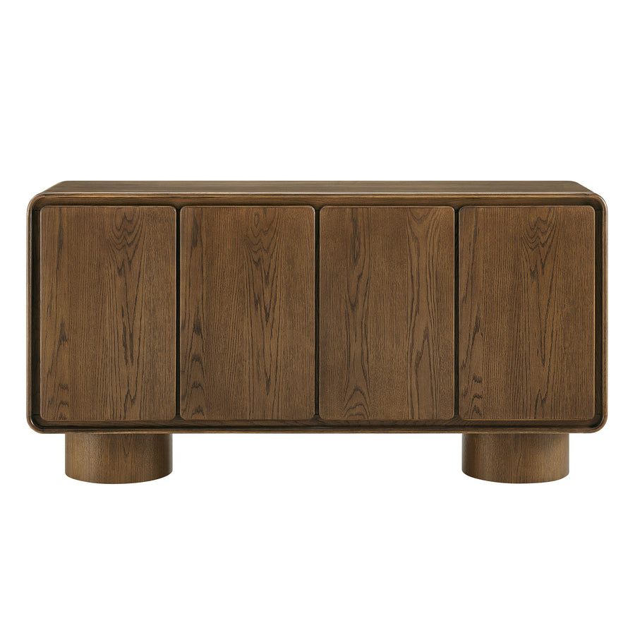 Cassia 4-Door Curved Wood Accent Cabinet in Walnut
