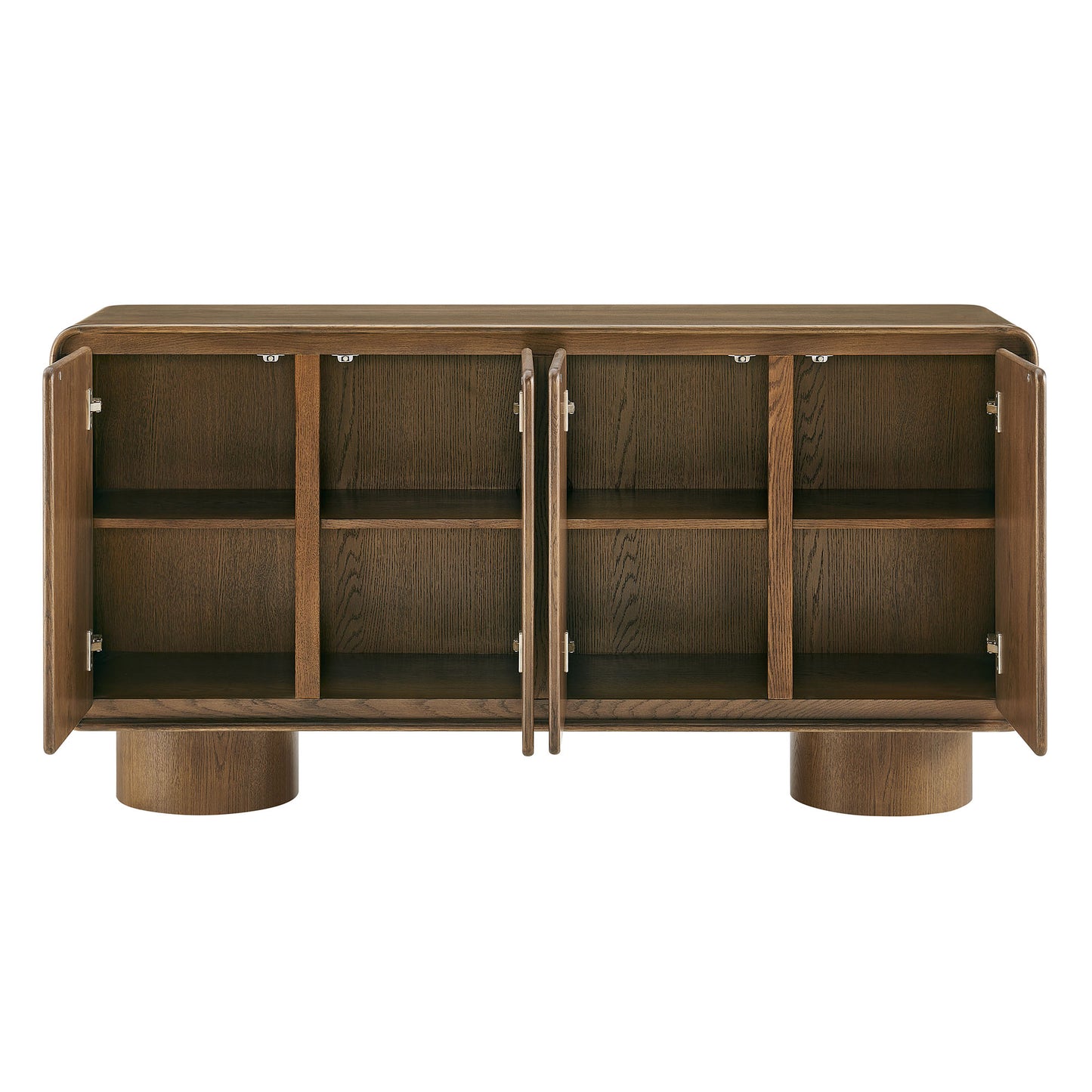 Cassia 4-Door Curved Wood Accent Cabinet in Walnut