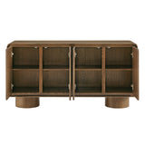 Cassia 4-Door Curved Wood Accent Cabinet in Walnut