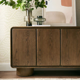 Cassia 4-Door Curved Wood Accent Cabinet in Walnut