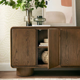 Cassia 4-Door Curved Wood Accent Cabinet in Walnut