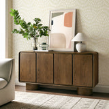 Cassia 4-Door Curved Wood Accent Cabinet in Walnut