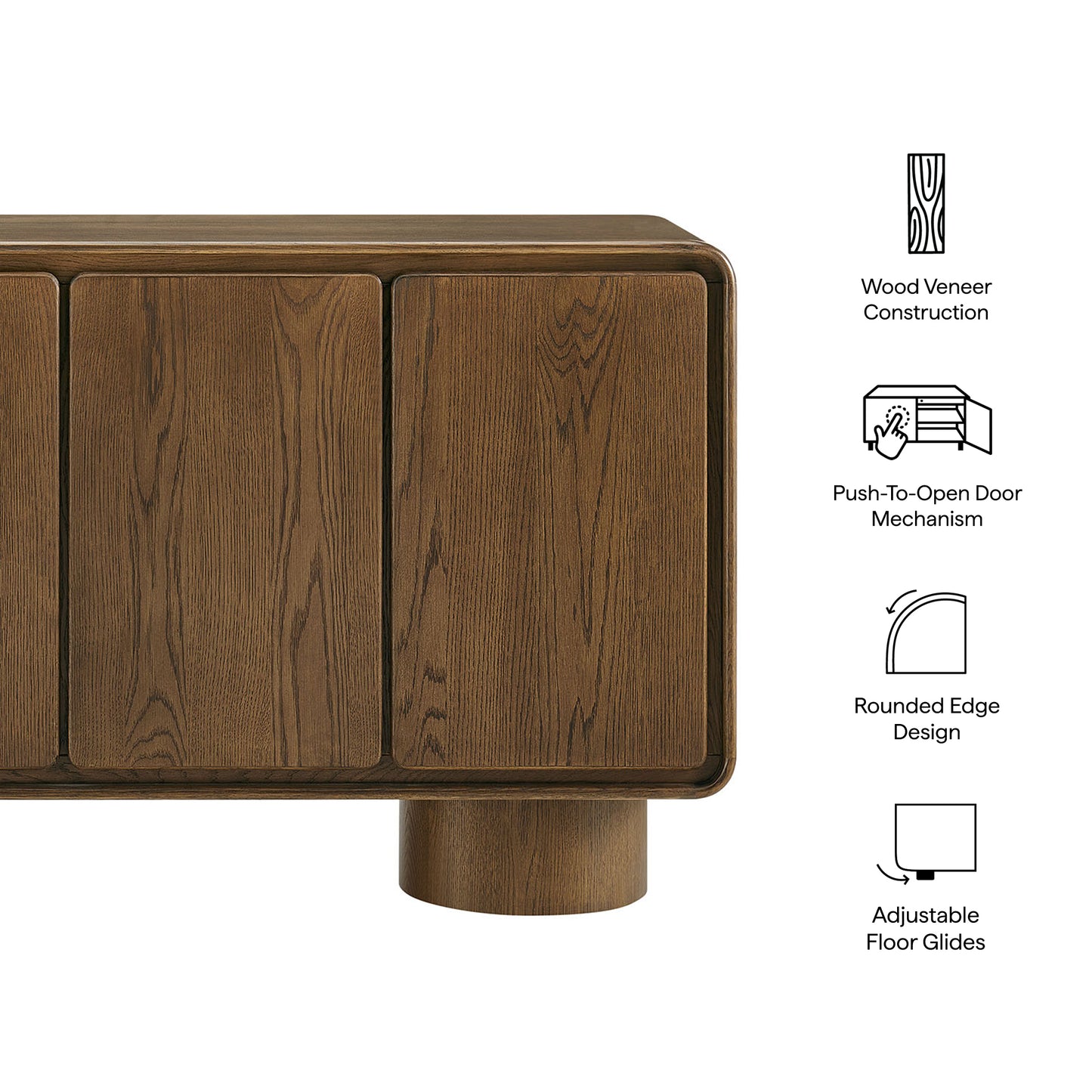 Cassia 4-Door Curved Wood Accent Cabinet in Walnut