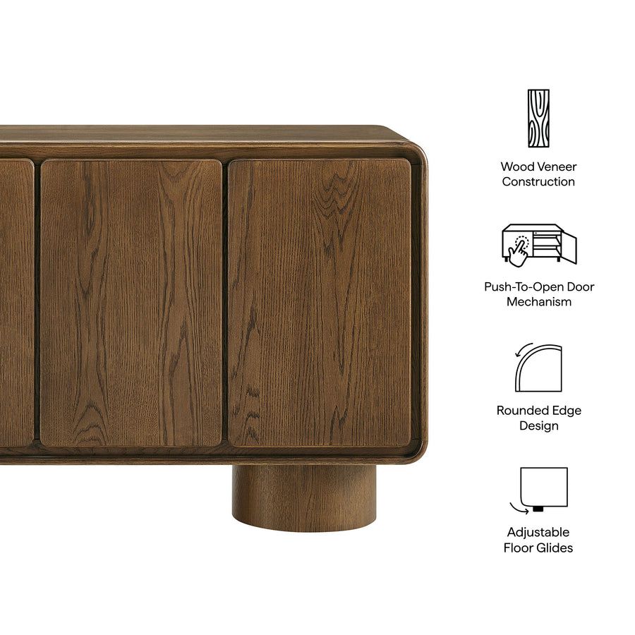 Cassia 4-Door Curved Wood Accent Cabinet in Walnut