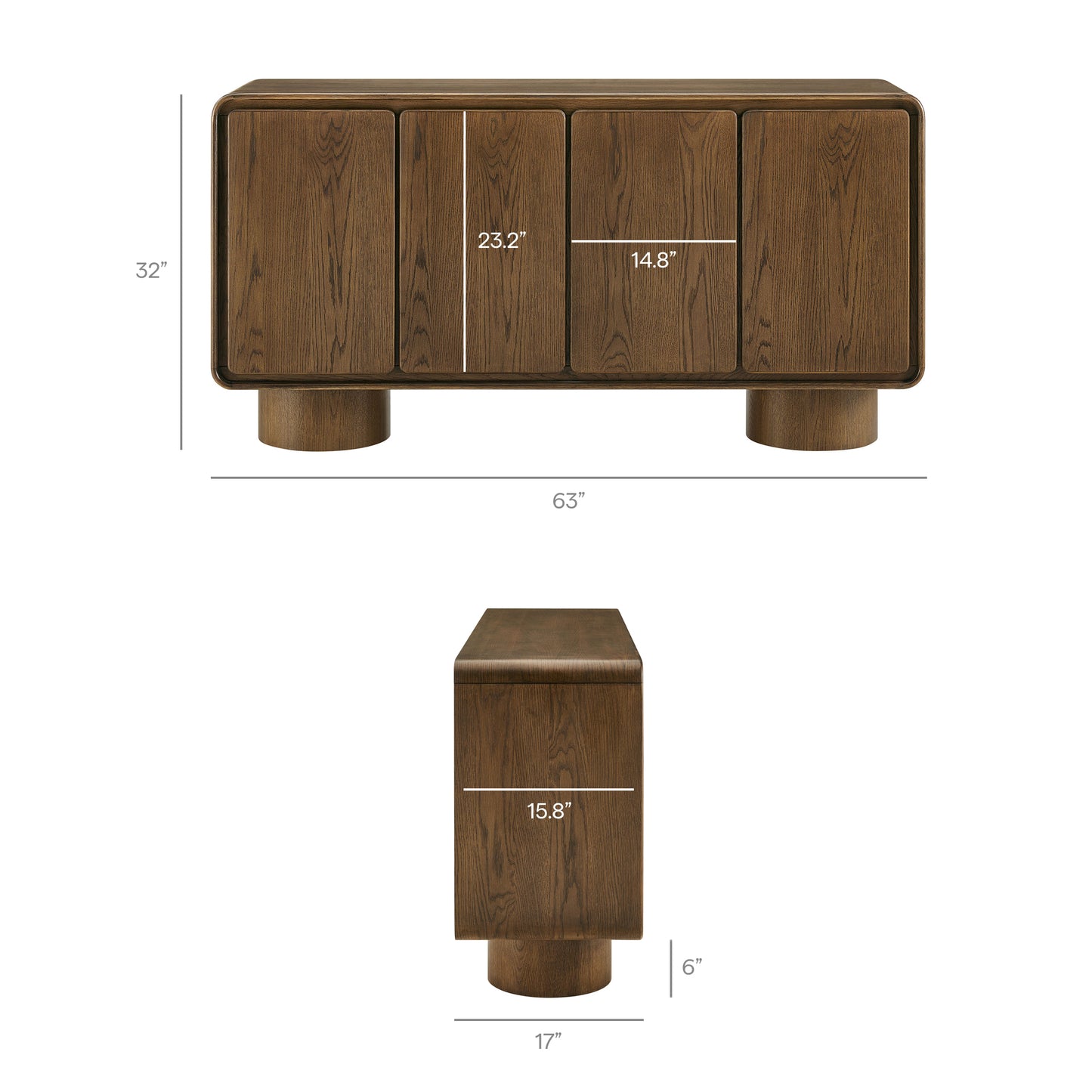 Cassia 4-Door Curved Wood Accent Cabinet in Walnut