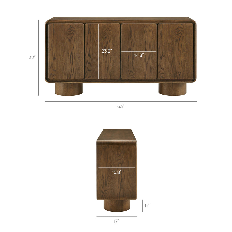 Cassia 4-Door Curved Wood Accent Cabinet in Walnut