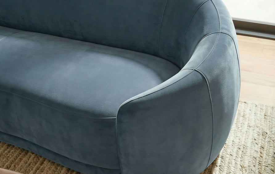 Otis Curved Performance Velvet Sofa in Cadet Blue