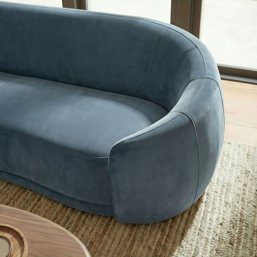 Otis Curved Performance Velvet Sofa in Cadet Blue